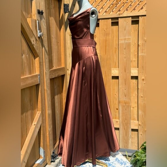 🆕 BRONX & BANCO 🧿 NWOT Leo Chocolate Brown Silk-Blend Maxi Dress, Sz S US 4 - Picture 7 of 15
